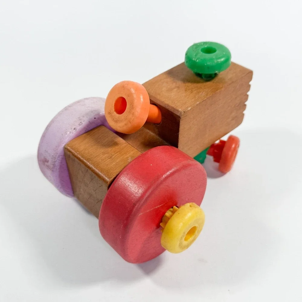 Vintage 1971 Mattel Wooden Toy Car‎ Toddler Push Pull Vehicle Taiwan